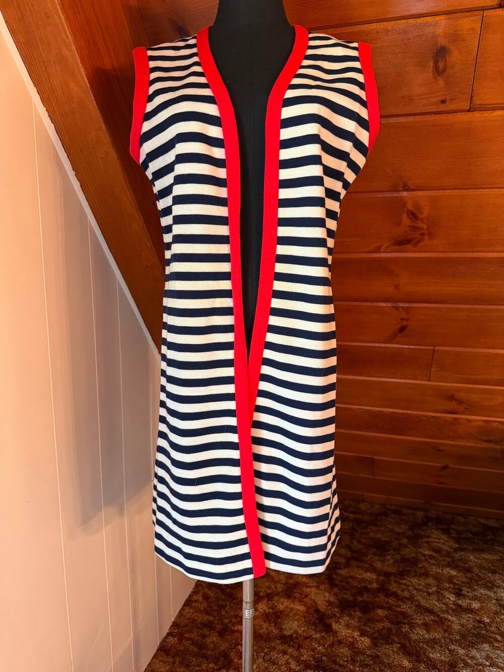 Vintage 60s/70s Mod-Style Striped Sleeveless Duster Vest by Jonathon Logan Sz M